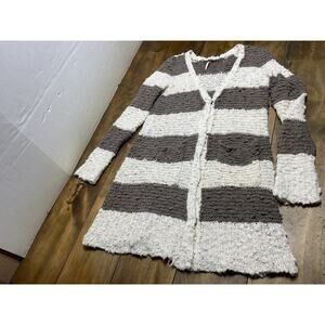 Free People Cuddle Bear Rugby Cardigan Sweater Large Boucle Knit Cream Brown